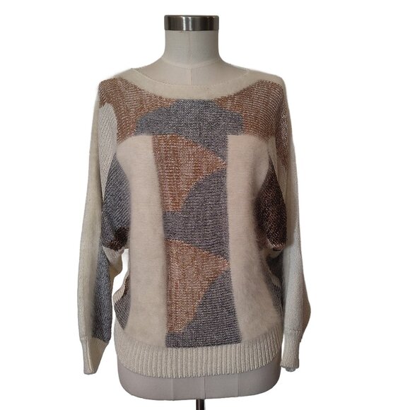 Holt Renfrew Vtg 1980s Angora & Metallic Raglan Sweater Small - Picture 1 of 6
